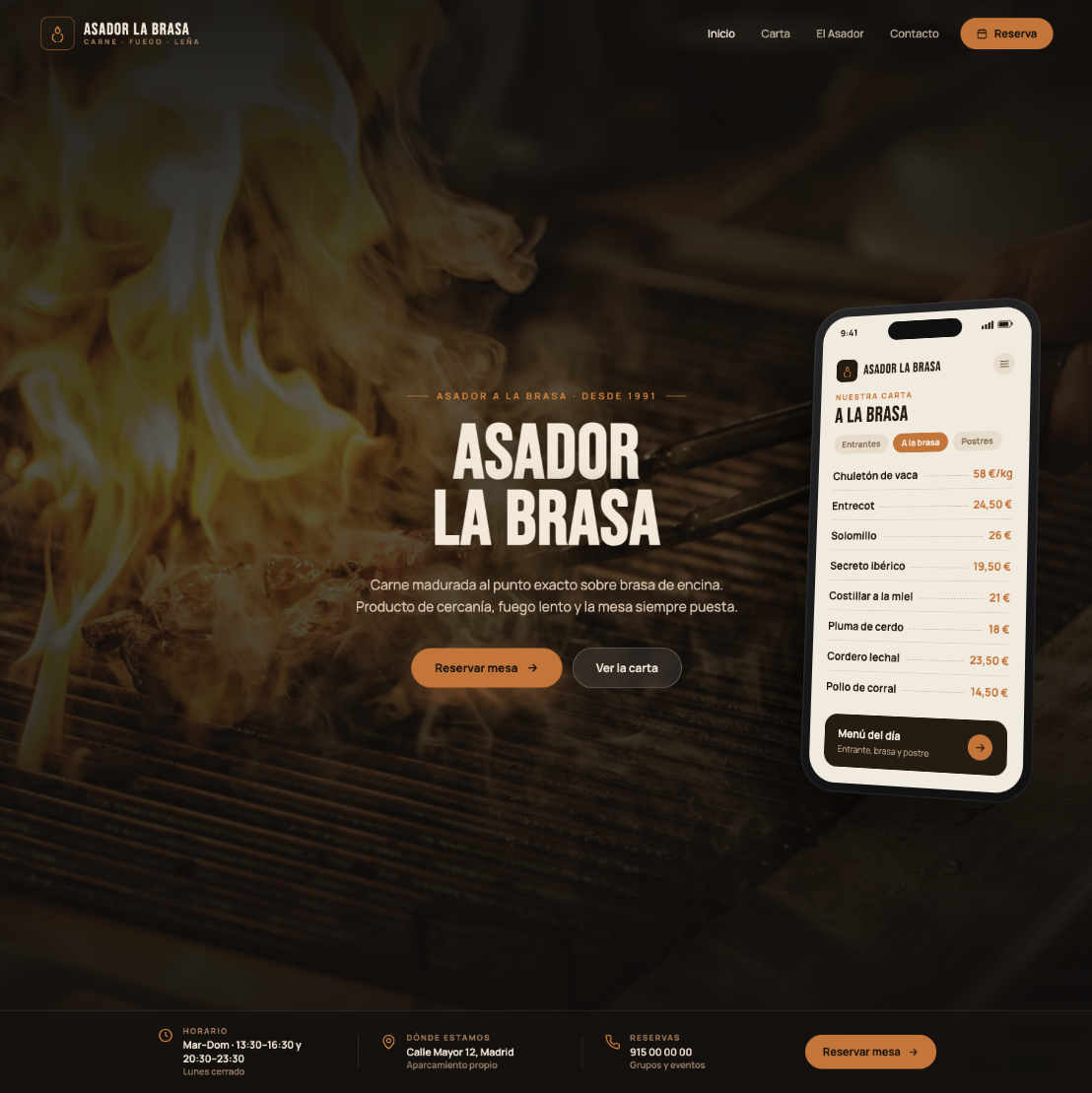 Diseño web para Asador La Brasa, restaurante con parrilla de leña