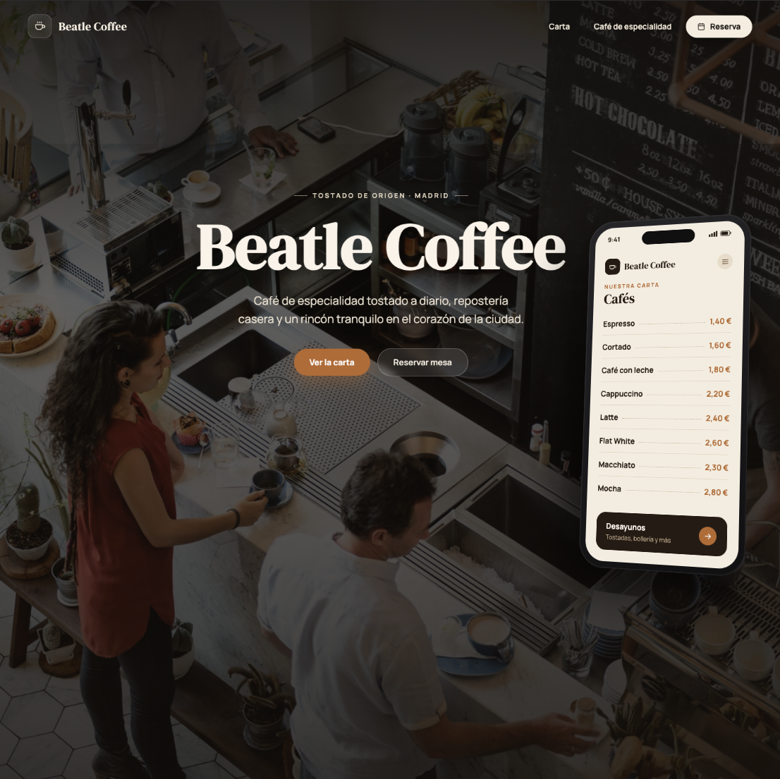 Diseño web para Beatle Coffee, cafetería de especialidad